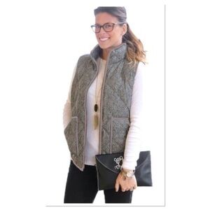 Gray Herringbone Quilted Puffer Vest Classic Layering Vest NWT